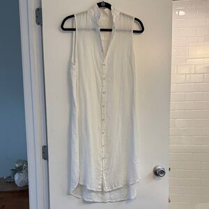 Sleeveless White Button-Down Dress
